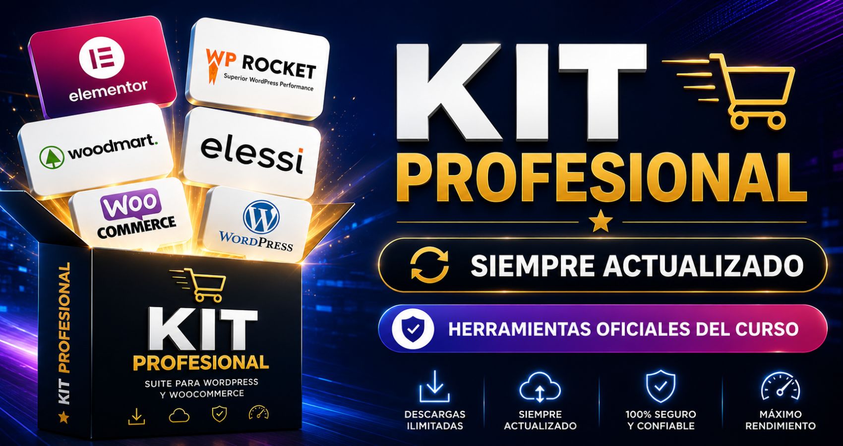 Kit Profesional E-commerce Integral: suite completa de plugins y temas premium para WordPress y WooCommerce, siempre actualizado, herramientas oficiales del curso